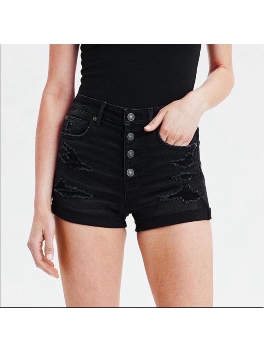 AMERICAN EAGLE Distressed Super Hi-Rise Shortie